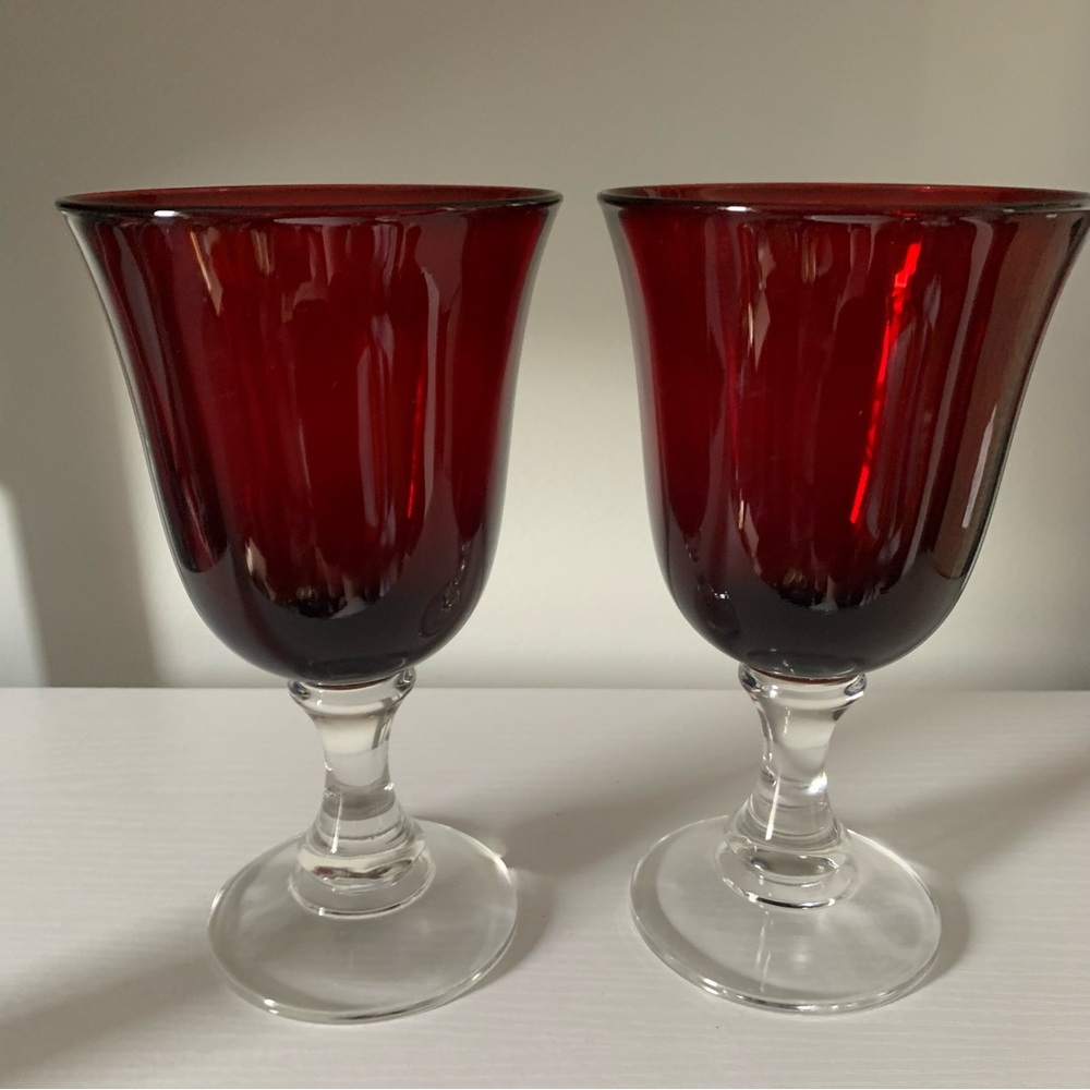 Ruby Red Glass Blown Water Wine Goblets- Set of 2